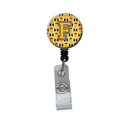Carolines Treasures Letter F Football Black, Old Gold and White Retractable Badge Reel CJ1080-FBR